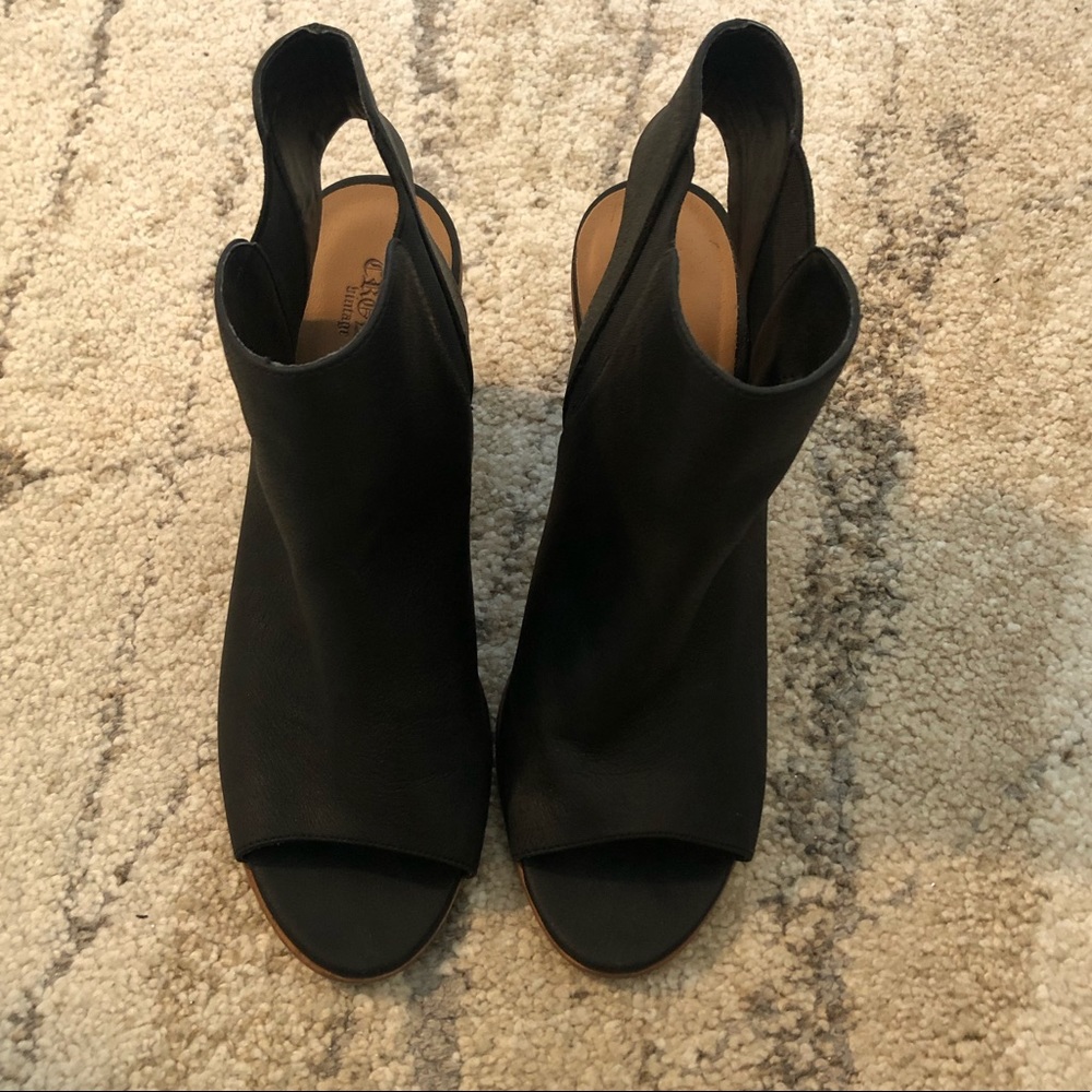 DSW Crown Vintage Black Leather Peep Toe Bootie